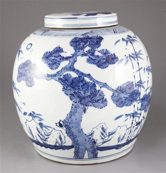 A Chinese blue and white globular jar and cover, 19th / 20th century, height 27cm